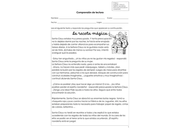 Comprensión de lectura (Cuento)