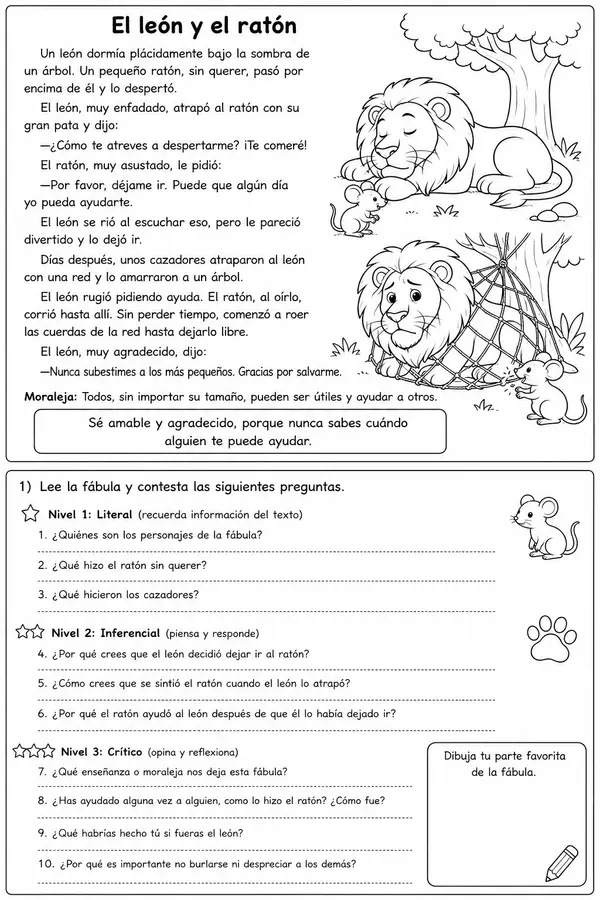 Fábula El León y el Ratón 