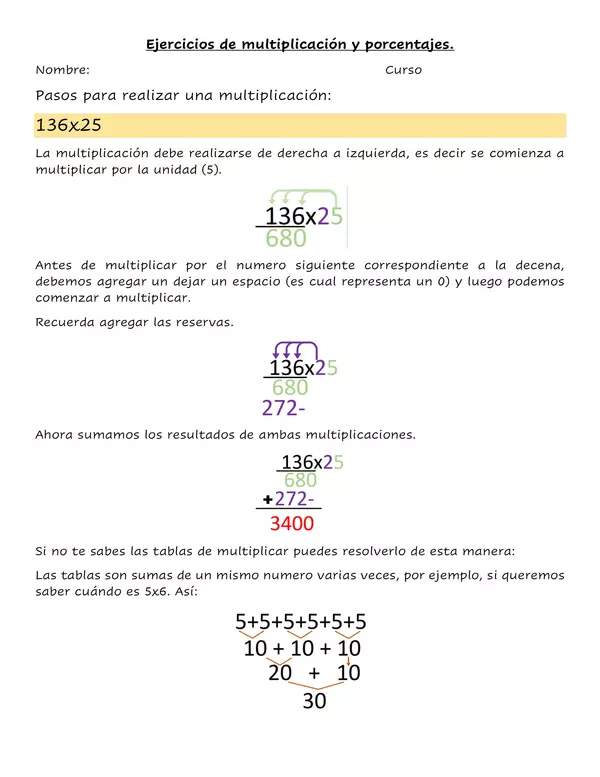 Multiplicación y porcentajes | profe.social