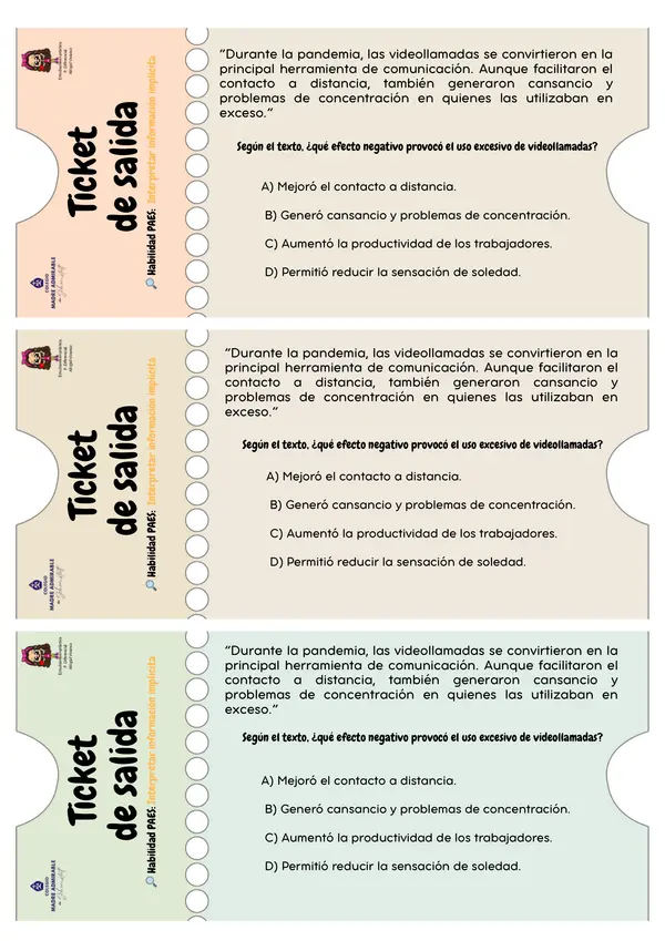 🎟️ Tickets de Salida PAES Lenguaje – Habilidades de Localizar, Interpretar y Evaluar