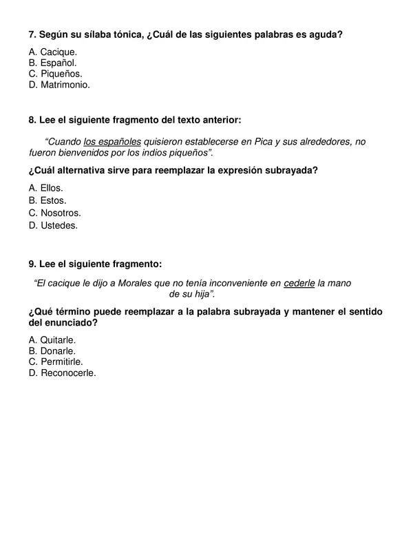 Prueba semestral de lenguaje tipo Simce, 4° año básico.