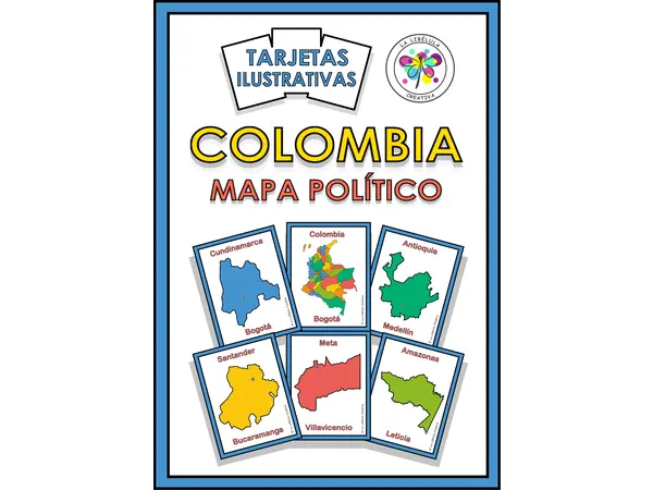 Tarjetas Ilustrativas Colombia Mapa Político Colores BW