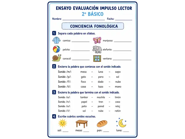 Ensayo Evaluación Impulso Lector 2° Básico.