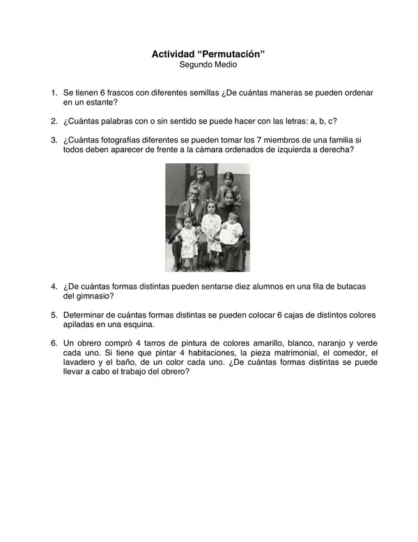 ACTIVIDAD PERMUTACIONES, unidad 4 , segundo medio, MATEMATICA