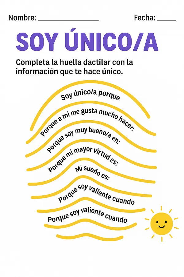  ¡Soy Único/a! – Actividad de autoestima y autoconocimiento 🌟