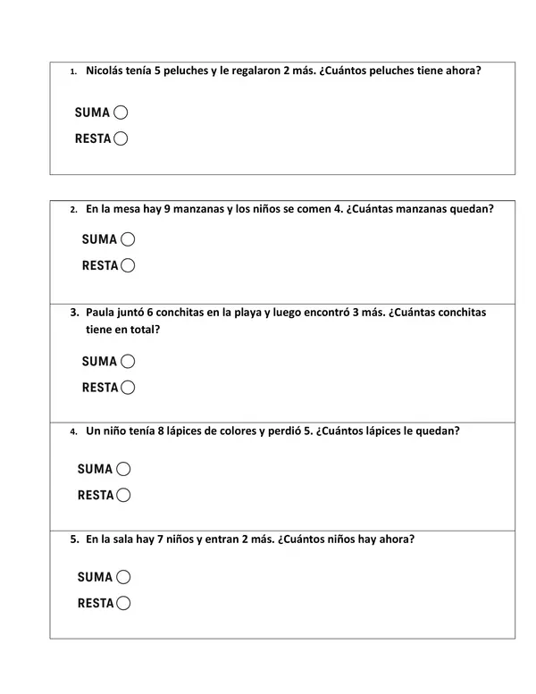 Evaluación Sumas y Restas primero básico