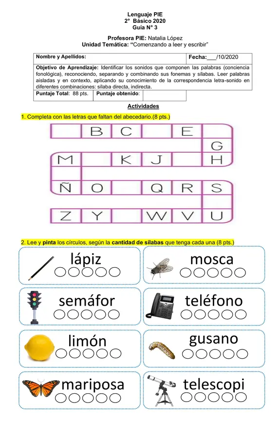 Guia de Lenguaje para comenzar a escribir