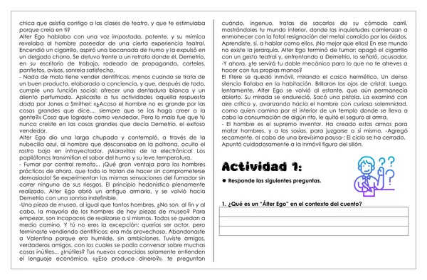 Guía de trabajo - Relato de ciencia ficción "Álter Ego"
