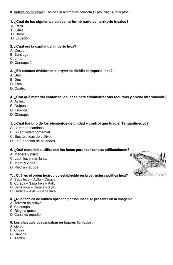 Evaluación de historia 4°año "Civilización Inca"