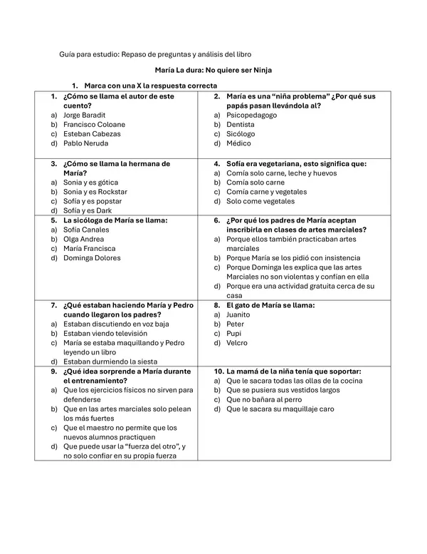Guía de trabajo y/o prueba de lectura - María la Dura 