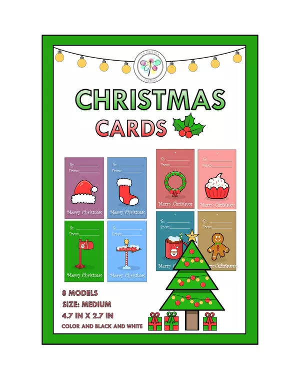 Christmas Tags Cards Gifts Santa Claus Craft Cut Color BW 3