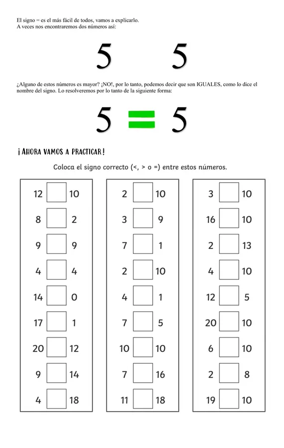 Igualdad y desigualdad / signos mayor, menor, es igual