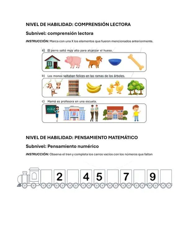 Prueba informal para estudiantes de 1° básico