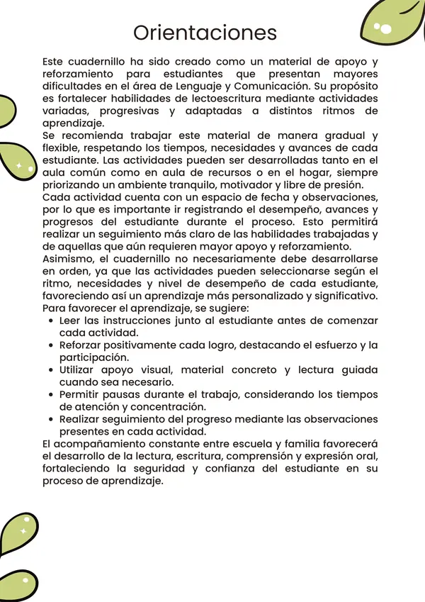 Cuadernillo de Lectoescritura