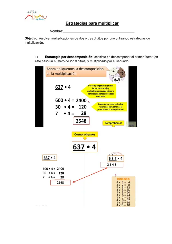Estrategias para multiplicación (materia y ejercicios)