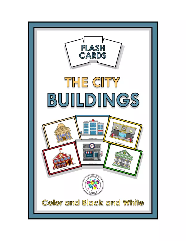Flash Cards City Buildings Vocabulary English Community Color BW No Name
