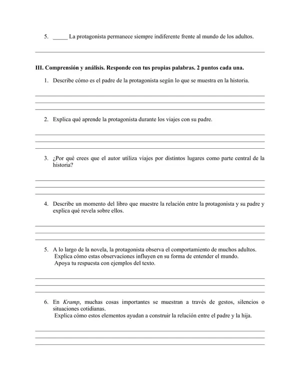 Prueba de Lectura "Kramp" – Comprensión, Análisis y Pauta de Respuestas
