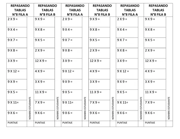 tabla de multiplicar 9