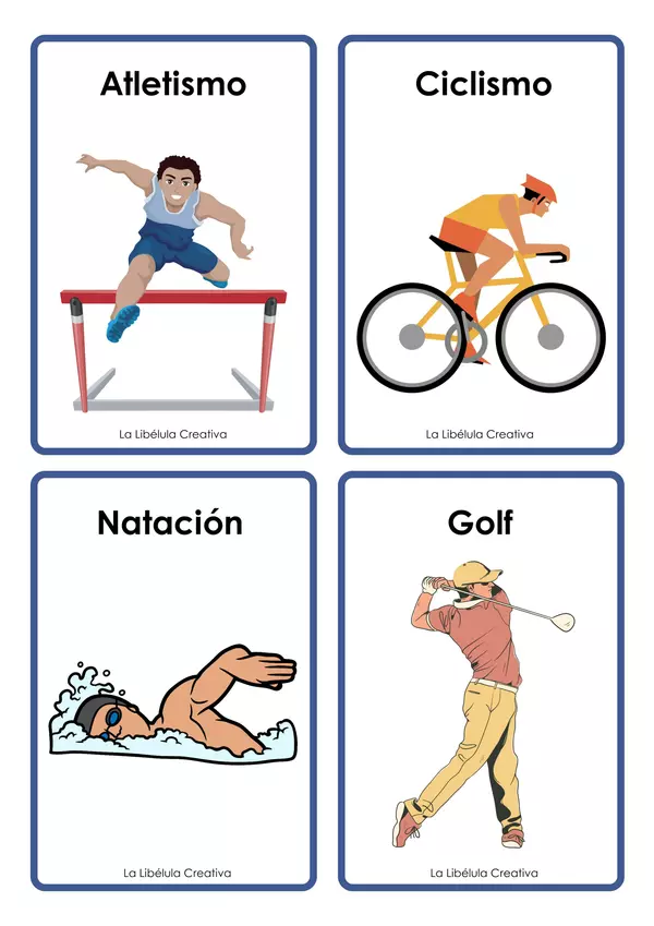 Tarjetas Ilustrativas Deportes Atletas Español Recortar Color