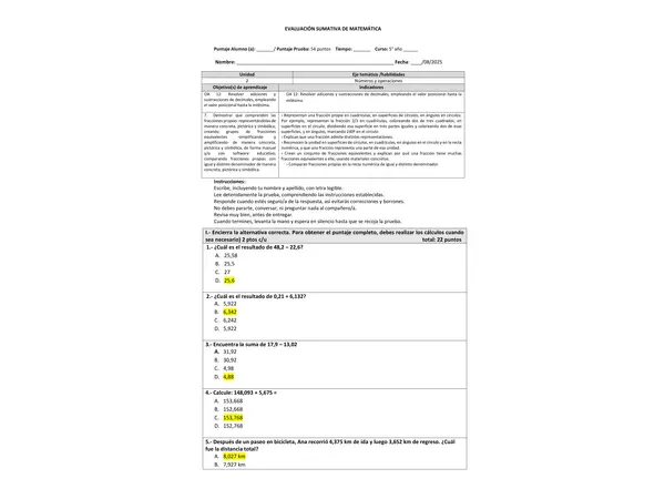 Evaluación de decimales y fracciones