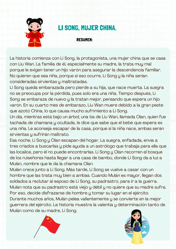 Actividad repaso libro "Li Song, mujer china"