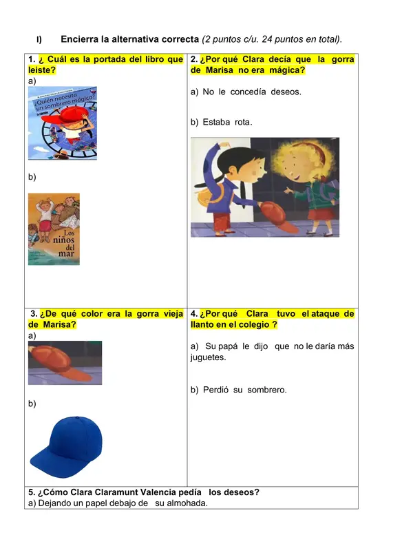 Evaluación Libro ¿QUIÉN NECESITA UN SOMBRERO MÁGICO?
