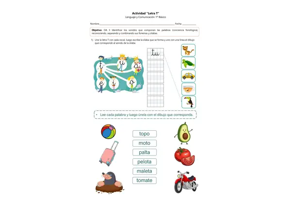 Actividad descargable: Letra T – 1° Básico