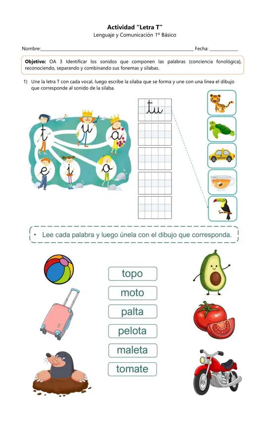 Actividad descargable: Letra T – 1° Básico