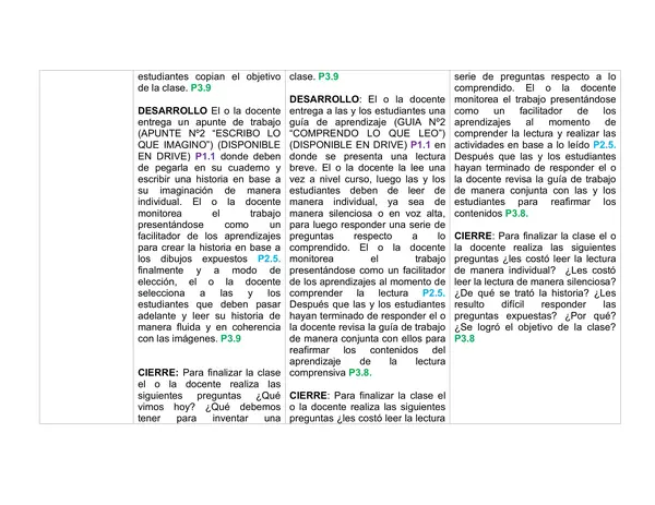 Planificación Mensual Clase a Clase, Lenguaje, septiembre, unidad 3