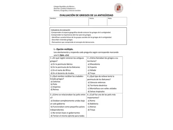 Prueba de la antigua Grecia