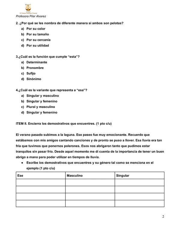 Prueba 4to básico Lenguaje