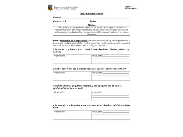 Guía de Multiplicaciones 3° básico