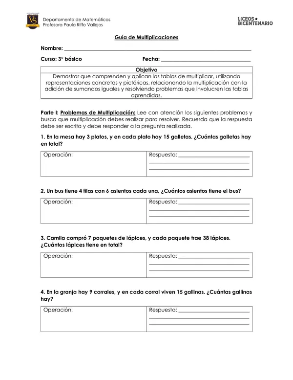 Guía de Multiplicaciones 3° básico