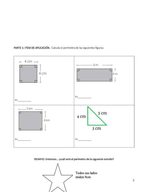 Guía perímetro y área cuadrado, rectángulo y triángulo 5°- 6° -7°