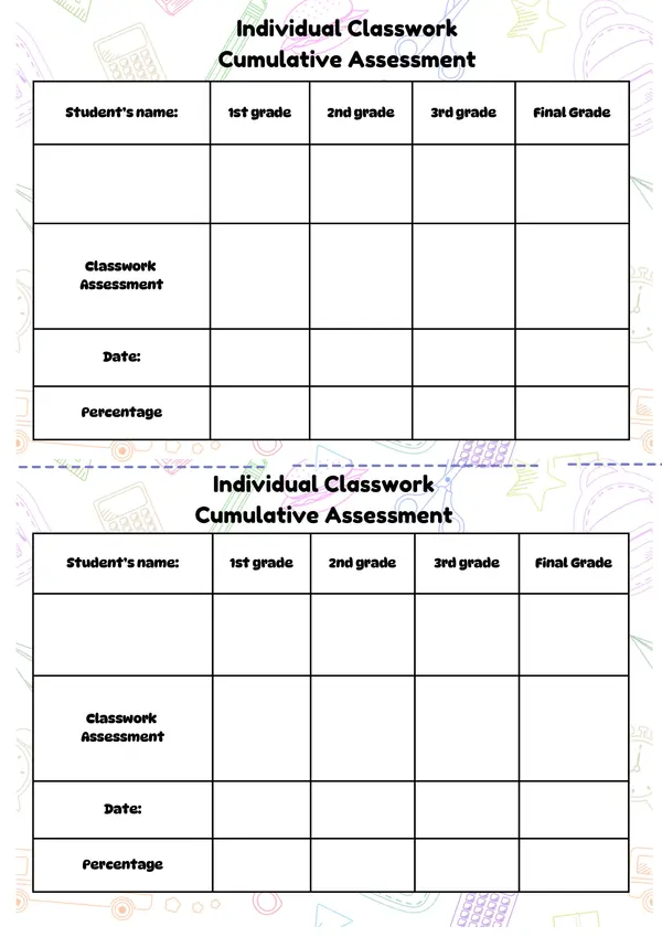 Individual classwork cumulative assessment