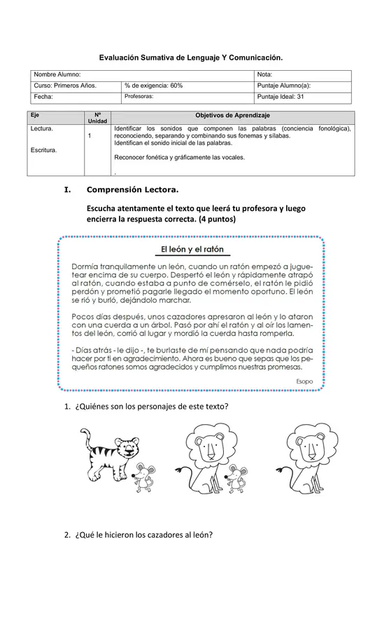 Prueba letra m y l