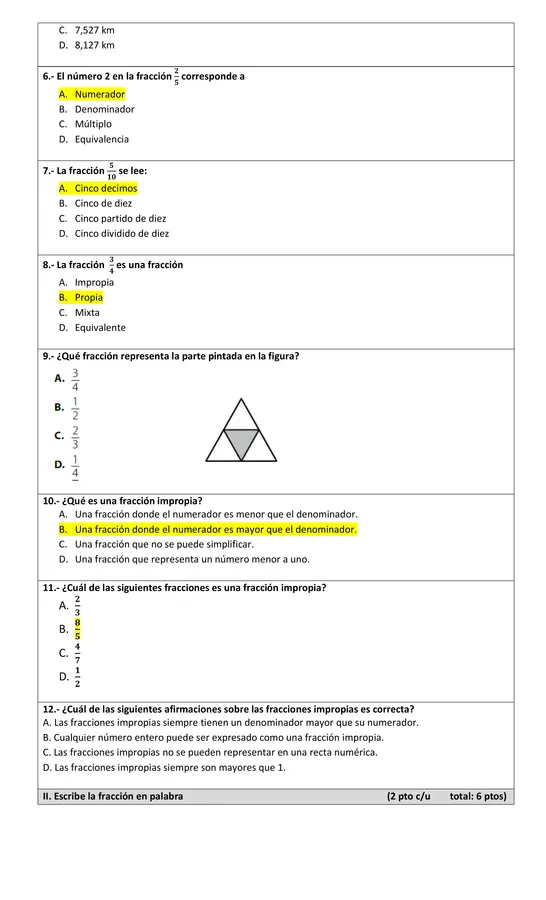 Evaluación de decimales y fracciones
