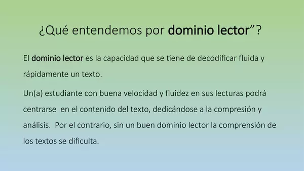 Presentacion DOminio  Lector, Sexto Basico Base teorica