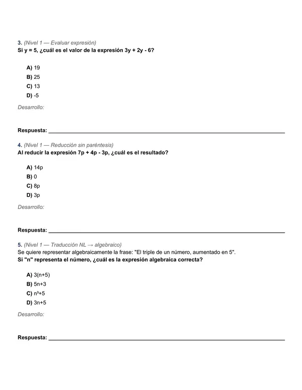 Guía de Repaso: Preparo mi Control de Álgebra y Patrones (7° Básico)