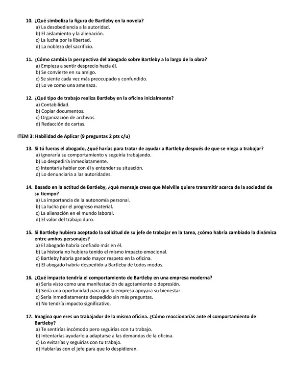  evaluación de "Bartleby el escribiente" de Herman Melville,