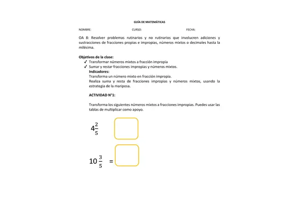 Transformar números mixtos a fracciones impropias