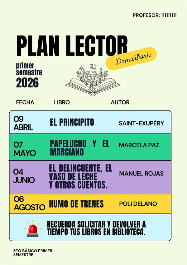 ¡REGALO! Plantilla Organizadora de Plan Lector (5° a 8° Básico)