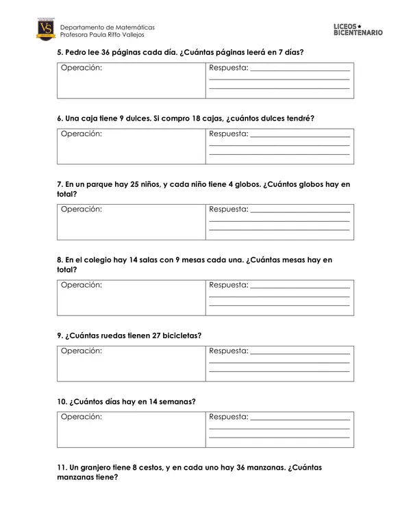 Guía de Multiplicaciones 3° básico