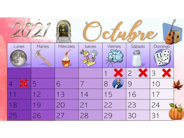 Calendario editable de octubre 2021-Perú