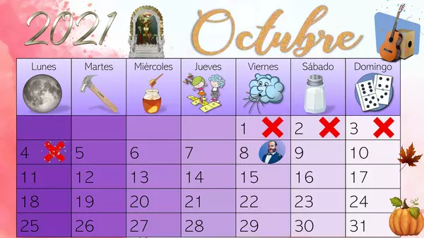 Calendario editable de octubre 2021-Perú