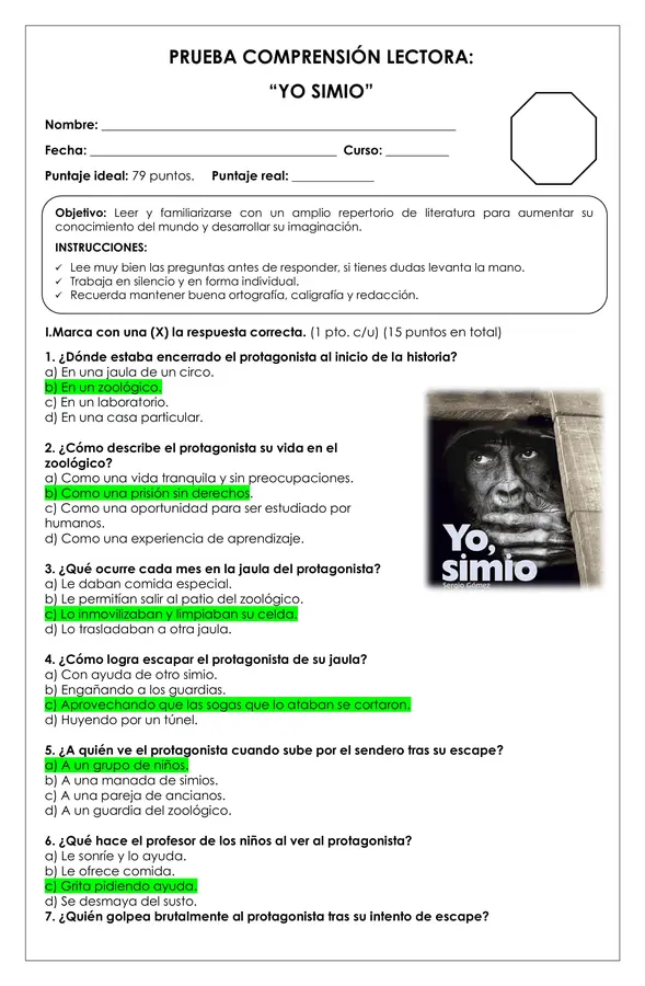 Prueba Lectura - Yo Simio