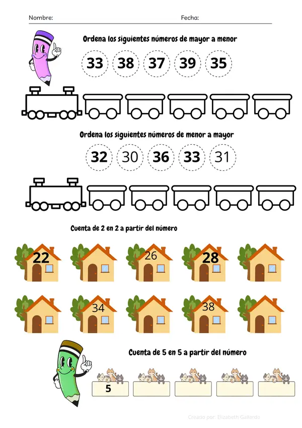 Actividad de matemática de los números del 0 al 39 