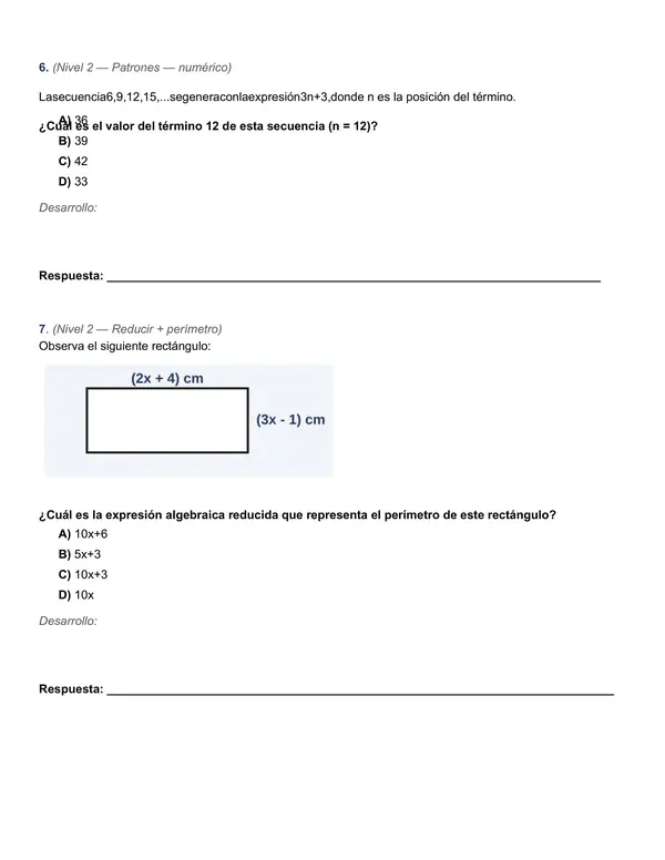 Guía de Repaso: Preparo mi Control de Álgebra y Patrones (7° Básico)