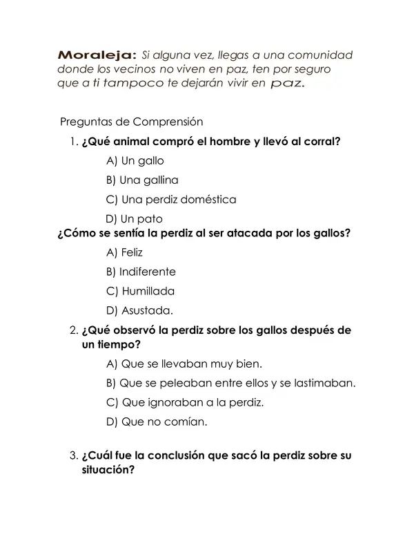 Guía editable de comprensión lectora  fábula con preguntas explicita e implícitas 