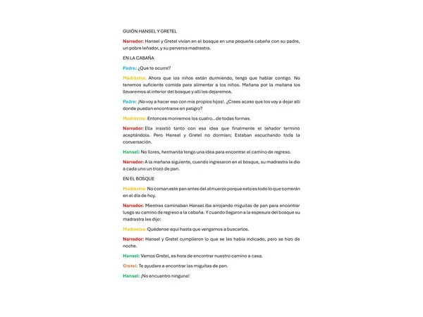 Guión cuento HANSEL Y GRETEL